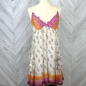 Juliet Dunn Dress Silk V Neck Mini Sequin Hand Embroidered Free Size Sleeveless